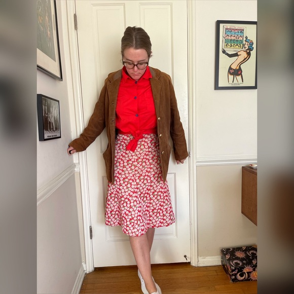 40s-50s Vintage Suede Coat with Knit Collar - Picture 5 of 15